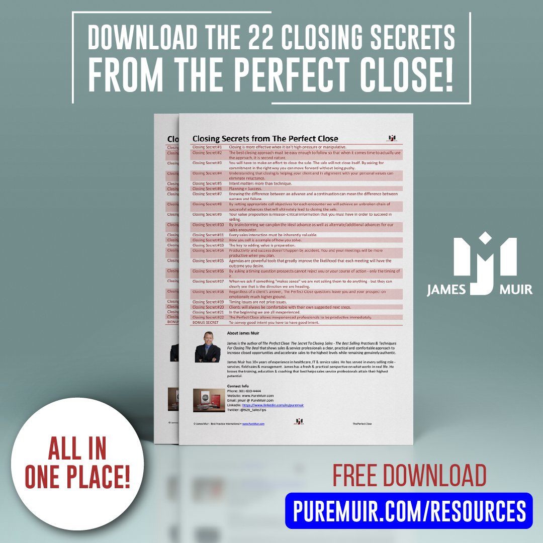 #Sales Download the 22 Secrets from The Perfect Close - All in one place! puremuir.com/resources/ #Closing #Secrets #Download