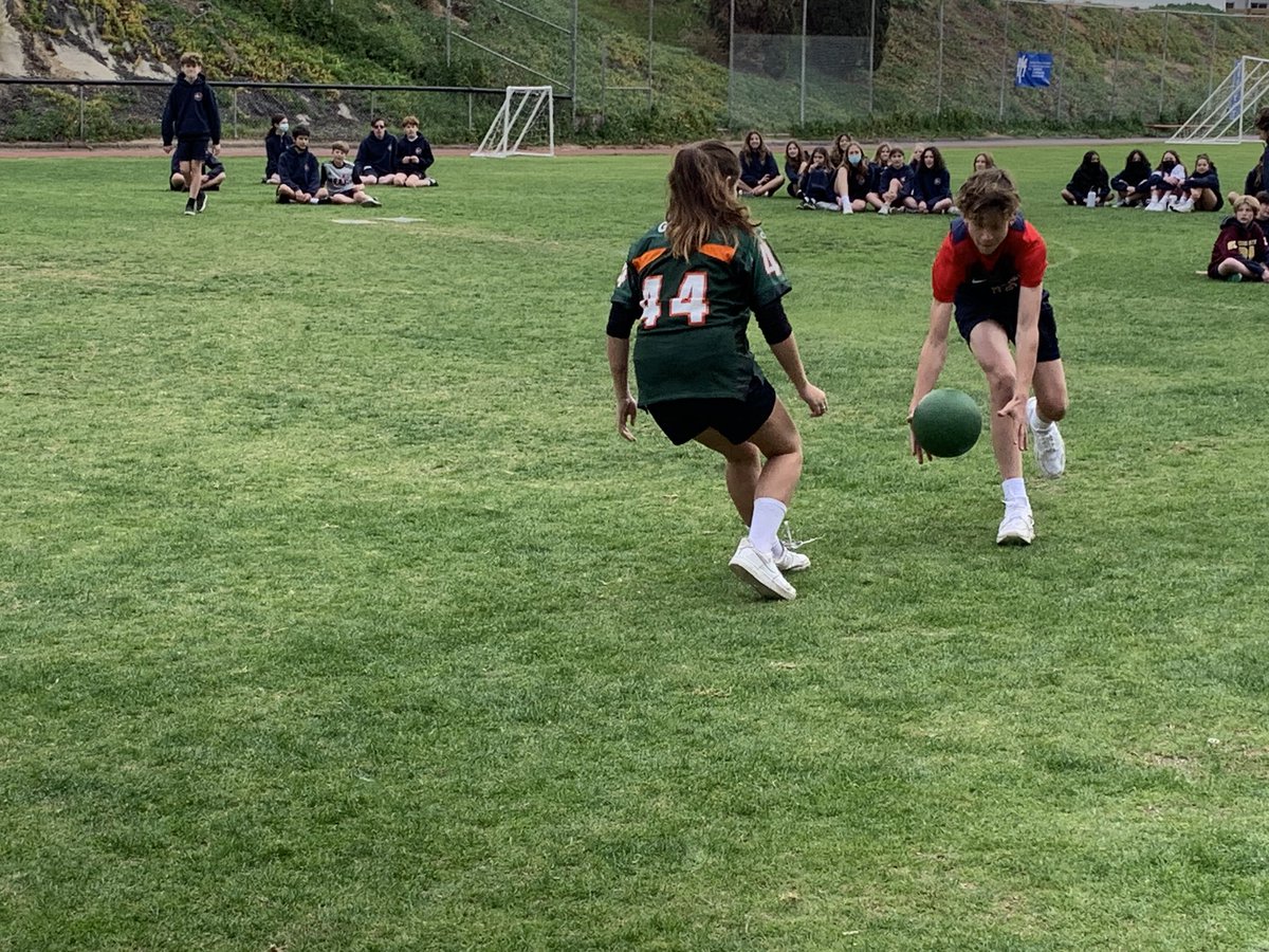 sdmadeleine's tweet photo. What a game! 8th-grade played kickball while the whole school cheered them on! Even Fr. Ed showed his pro kickball skills. #CSW22 #csw22sd https://t.co/DH73clB6sy