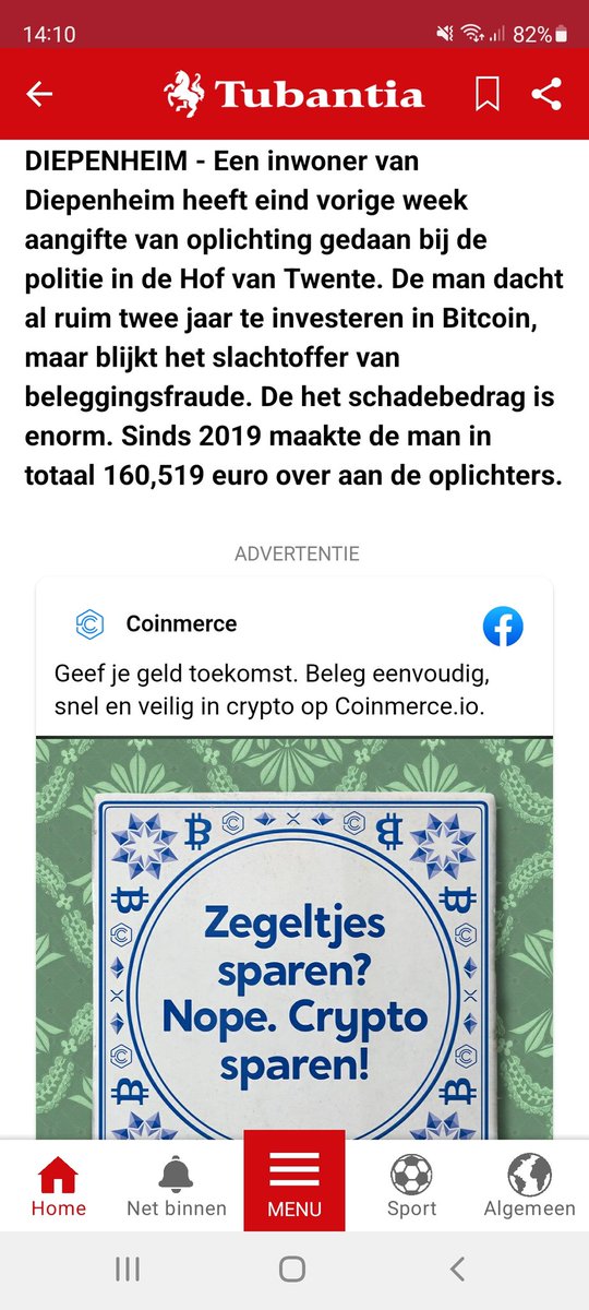 arkobus's tweet photo. Prachtig,  de willekeur van het plaatsen van online advertenties. Past perfect. #tubantia #datgeeftvertrouwen #misser #bitcoin https://t.co/ZVsaoG1djV