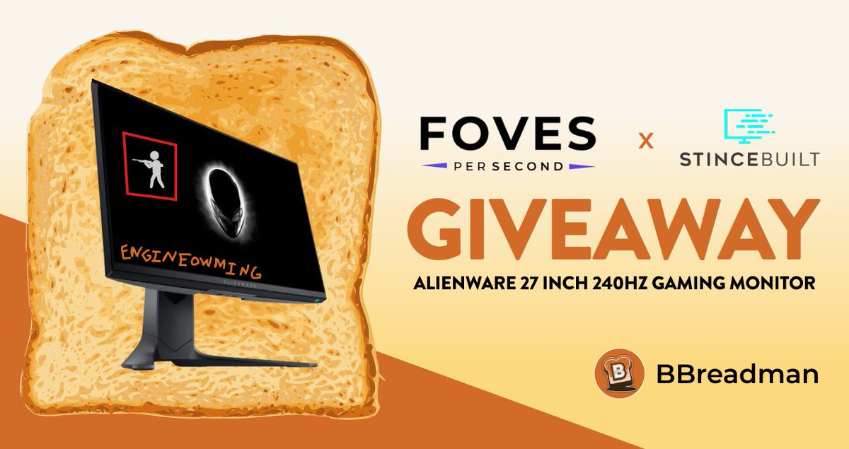 bbreadman's tweet image. GAMING MONITOR GIVEAWAY

@FoVeS_FPS and @StinceBuilt are sponsoring the monitor I use on the daily - Alienware 2721D (27 inch, 1440p, 240Hz).

TO ENTER:
1. Retweet
2. Follow @bbreadmanW
3. Follow @FoVeS_FPS
4. Follow @StinceBuilt
5. Tag a friend!