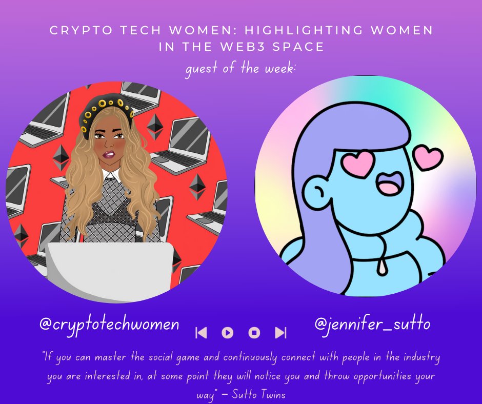 CTW (@cryptotechwomen) on Twitter photo Super excited to officially announce <a href="/jennifer_sutto/">Jenny from the Blockchain</a> will be joining us tomorrow as our guest speaker.🥳
Join us as she shares her journey, experience, and learnings with us!
If you haven't, check her out on the <a href="/NFTCatcherPod/">NFT Catcher Podcast</a> 🎙️
Set a reminder here 👉 x.com/i/spaces/1jMJg… Super excited to officially announce <a href="/jennifer_sutto/">Jenny from the Blockchain</a> will be joining us tomorrow as our guest speaker.🥳
Join us as she shares her journey, experience, and learnings with us!
If you haven't, check her out on the <a href="/NFTCatcherPod/">NFT Catcher Podcast</a> 🎙️
Set a reminder here 👉 x.com/i/spaces/1jMJg…