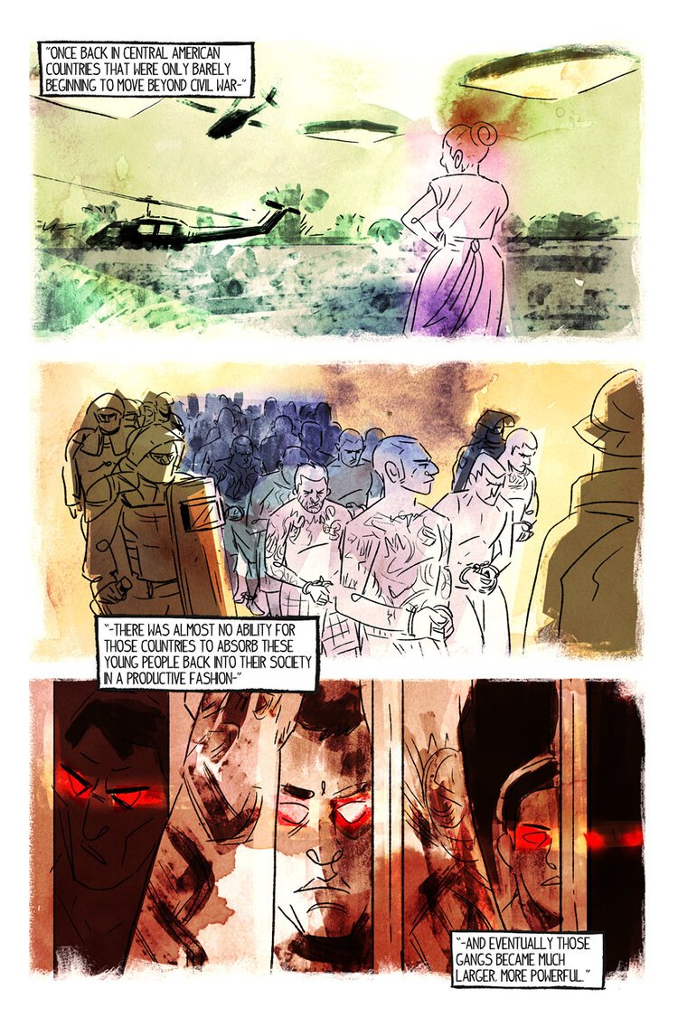 I made this comic in 2016 based on a report from Latino USA to explain a lot of the Central American issues and gang origins in the U.S. I think it's time to make an update or a follow-up, seeing how it's now a full-blown nationwide criminal enterprise 🥲