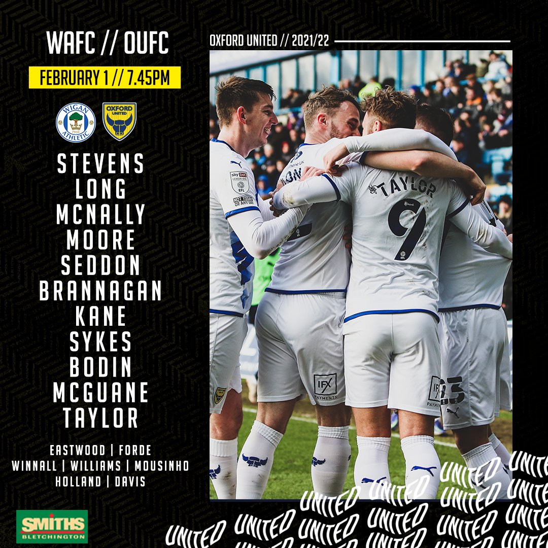 𝗧𝗘𝗔𝗠 𝗡𝗘𝗪𝗦 👊

Your United side to face <a href="/LaticsOfficial/">Wigan Athletic</a> this evening 🙌

𝗖𝗼𝗺𝗲 𝗼𝗻 𝗬𝗼𝘂 𝗬𝗲𝗹𝗹𝗼𝘄𝘀 💛

🟡🔵 #OUFC | #COYY