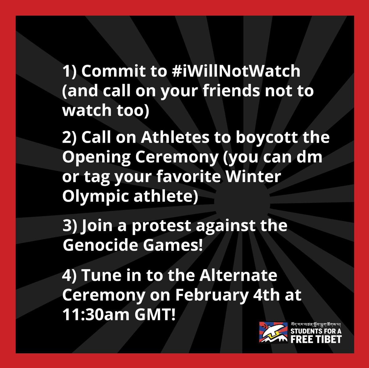 SFTHQ's tweet photo. It is not too late to take action against the #GenocideGames! 

Check out these graphics to see what you can do to show the CCP and the IOC that we will not legitimize an Olympic Games hosted by a country committing genocide and brutal occupation! https://t.co/yTT5JmtDh6