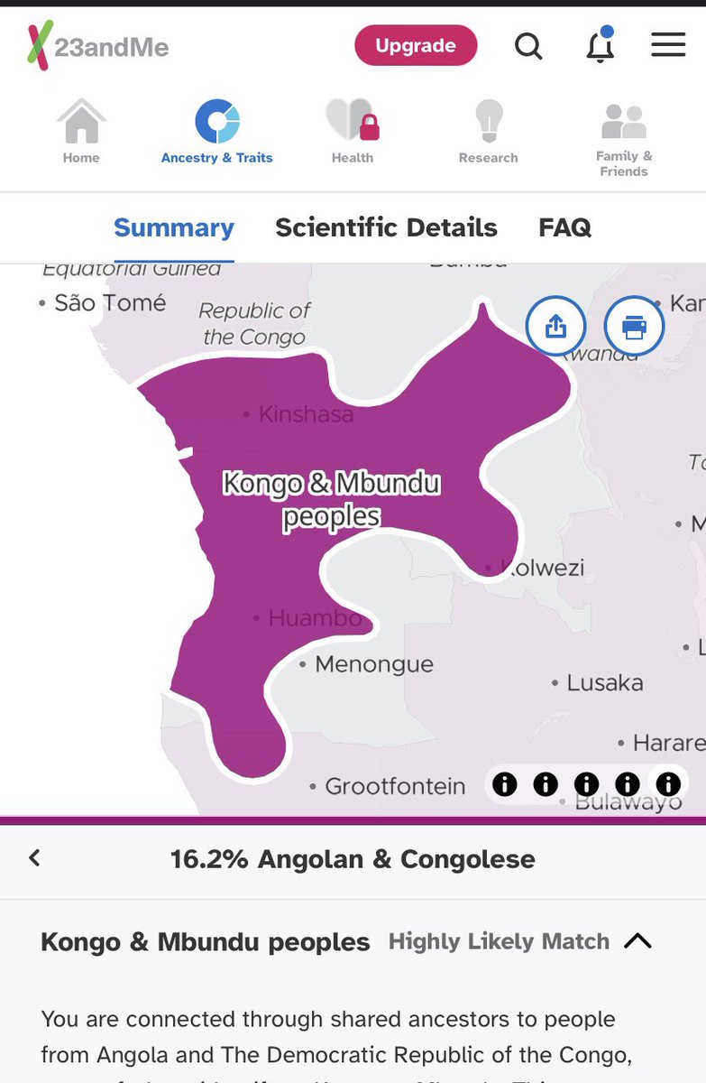 LaReinaCreole's tweet photo. So excited! Yet another piece in the puzzle for my African ancestry. I have a DNA cousin in #Kinshasa DRC and finally @23andMe shows that link. This part of my family (maternal) arrived in #SpanishFlorida circa 1800. #Kongo #Mbuntu https://t.co/e3ofWG8u8J