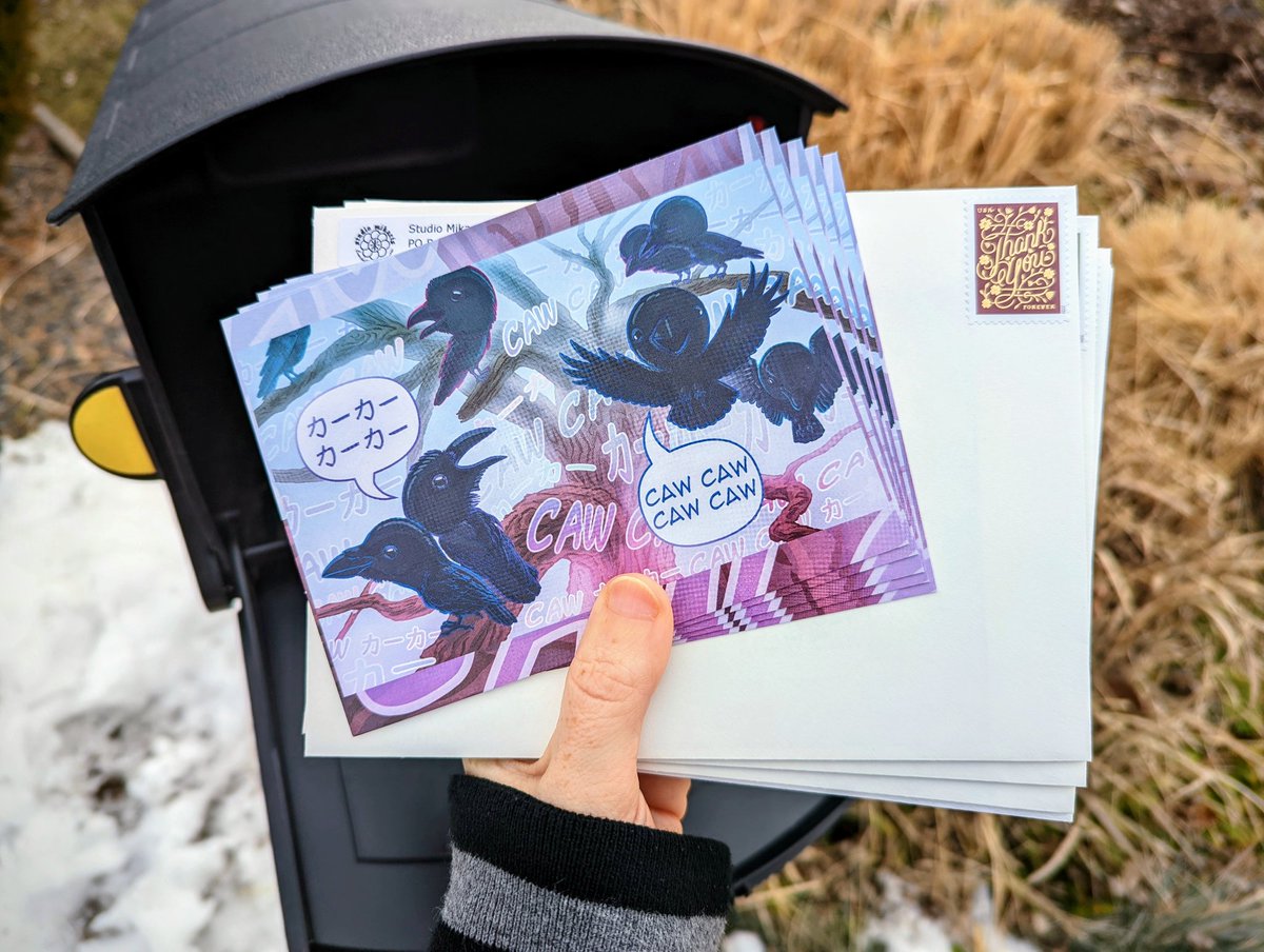 StudioMikarts's tweet photo. Spooky-cute crow postcards went out to Studio Mikarts members this morning! You can get one too! Sign up here: https://t.co/szGTHCIS3O

#Illustration #イラスト #Patreon #HappinessInYourMailbox #ハッピーポスト #ArtCollection #USPS #SupportUSPS #SnailMail #PenPal #Postcards #Prints https://t.co/XNjcbfnivH