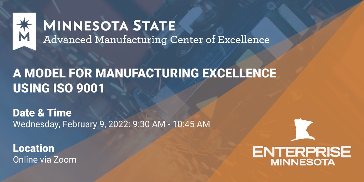 UPCOMING MANUFACTURING WORKSHOP OCCURRING FEB 9th!😁

CLICK HERE FOR MORE INFO ON THE WORKSHOP AND HOW TO REGISTER: 👇👇👇enterpriseminnesota.org/event/iso-feb-…

#manufacturing #manufacturingevent #minnesota #minnesotamanufacturing #minnesotaevent #iso9001 #news #omg #inspire #learn