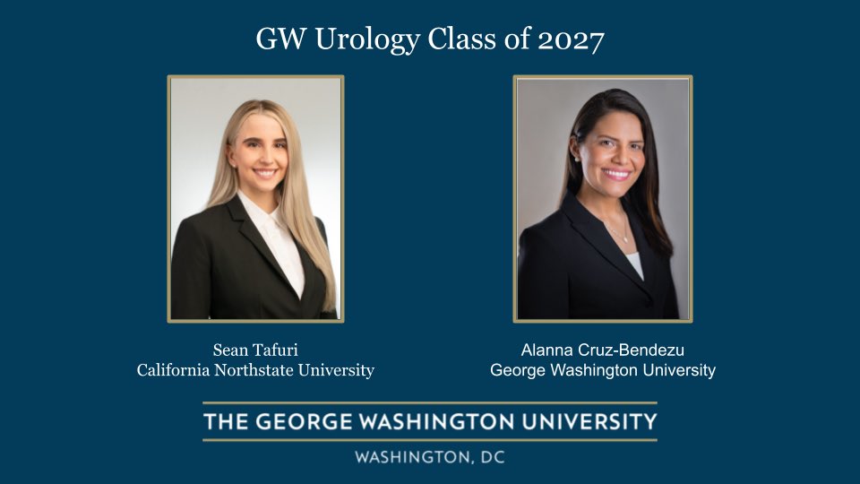 GWUrology's tweet photo. Congratulations to the two newest members of our GW urology team: Sean Tafuri @smtafuri and Alanna Cruz-Bendezu @ACruzBendezu ! We are so excited for you to join us! https://t.co/fDxwEUluoa