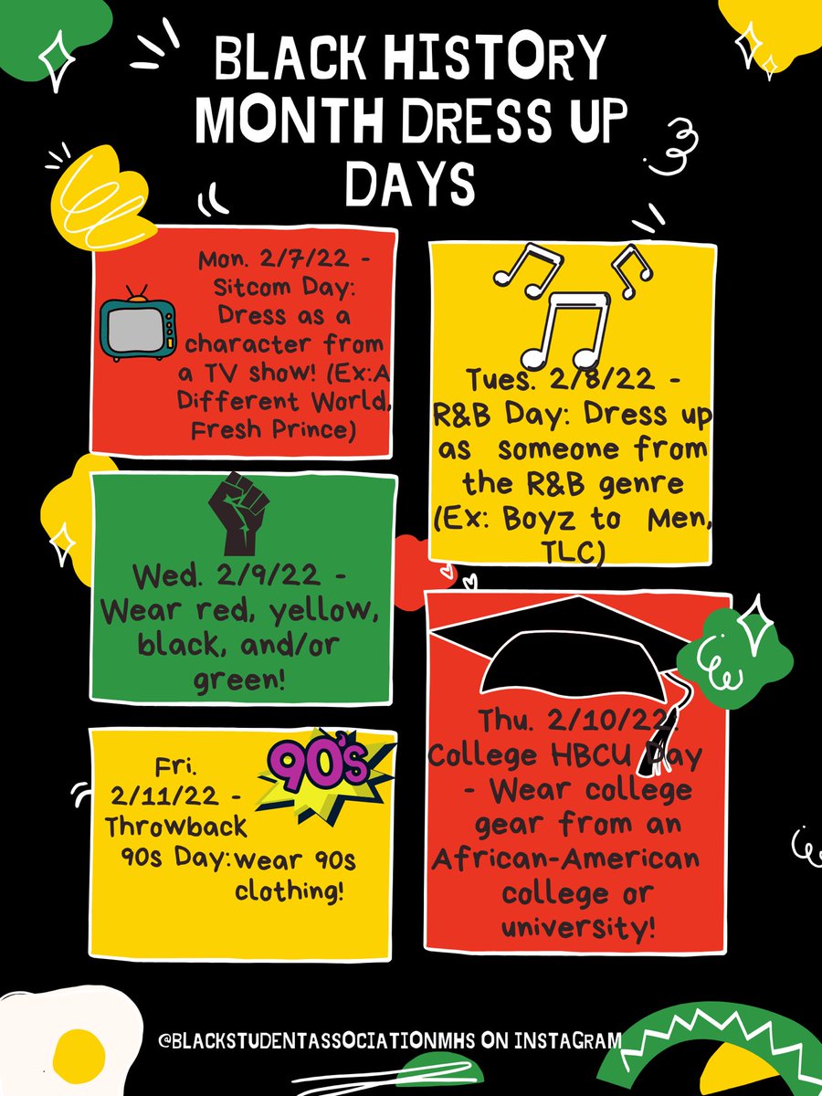 These are the dress up days for next week for Black History Month!