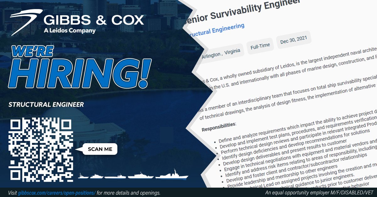 Gibbs & Cox is hiring! Follow the link to apply today! gibbscox.com/careers/open-p…