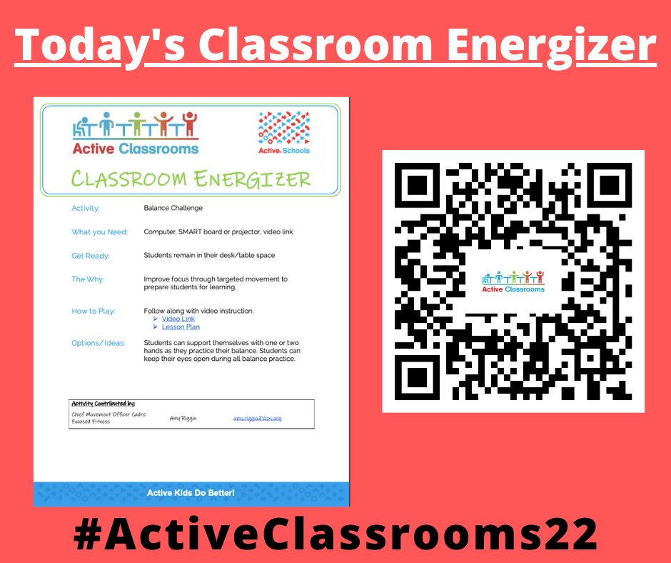 ActiveSchoolsUS's tweet image. &quot;Balance Challenge&quot; is a #ClassroomEnergizer that promotes confidence and motivation.

Thank you @PEGoshenGators for contributing this on behalf of @healthykidsva.

#ActiveClassrooms22