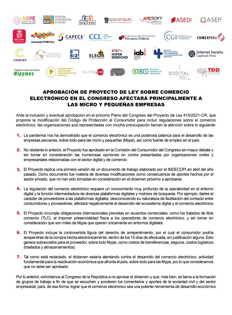 ebizlatin's tweet photo. @ASEDIPeru @ASEP_org @PYME_Peru @capeceperu @camaradelima @capechiperu @cgiusmp @comexperu @CONFIEP @DemoDig @ebizlatin @ELEGIRperu > PYMES siguen en riesgo si se llega a aprobar este PL sobre #eCommerce de espalda a especialistas https://t.co/v9y2SjHbkL