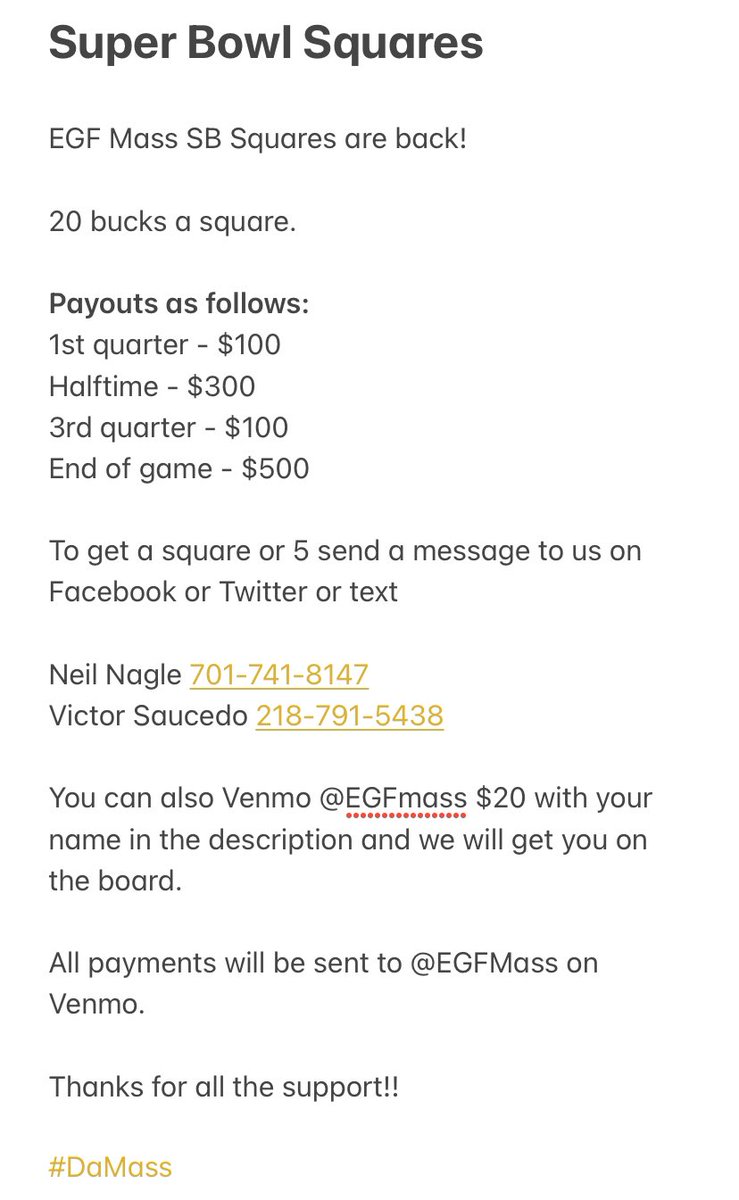 Super Bowl squares are live! #Mass