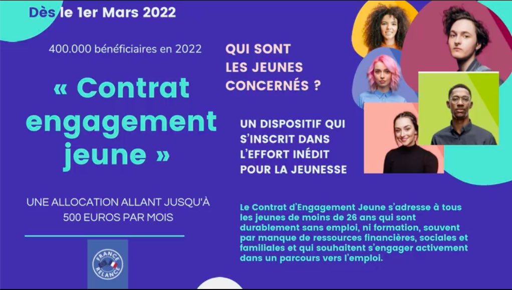 ⚠️M➖1 avant le Contrat d'Engagement Jeune à @pole_emploi👍
✅Permet aux jeunes de➖26 ans sans formation ni emploi d'être accompagnés 15-20h/S durant 12 mois avec une rémunération pouvant aller jusqu’à 500€/mois😀#1jeune1solution
Découvrez le dispositif lnkd.in/g8xmPei5
