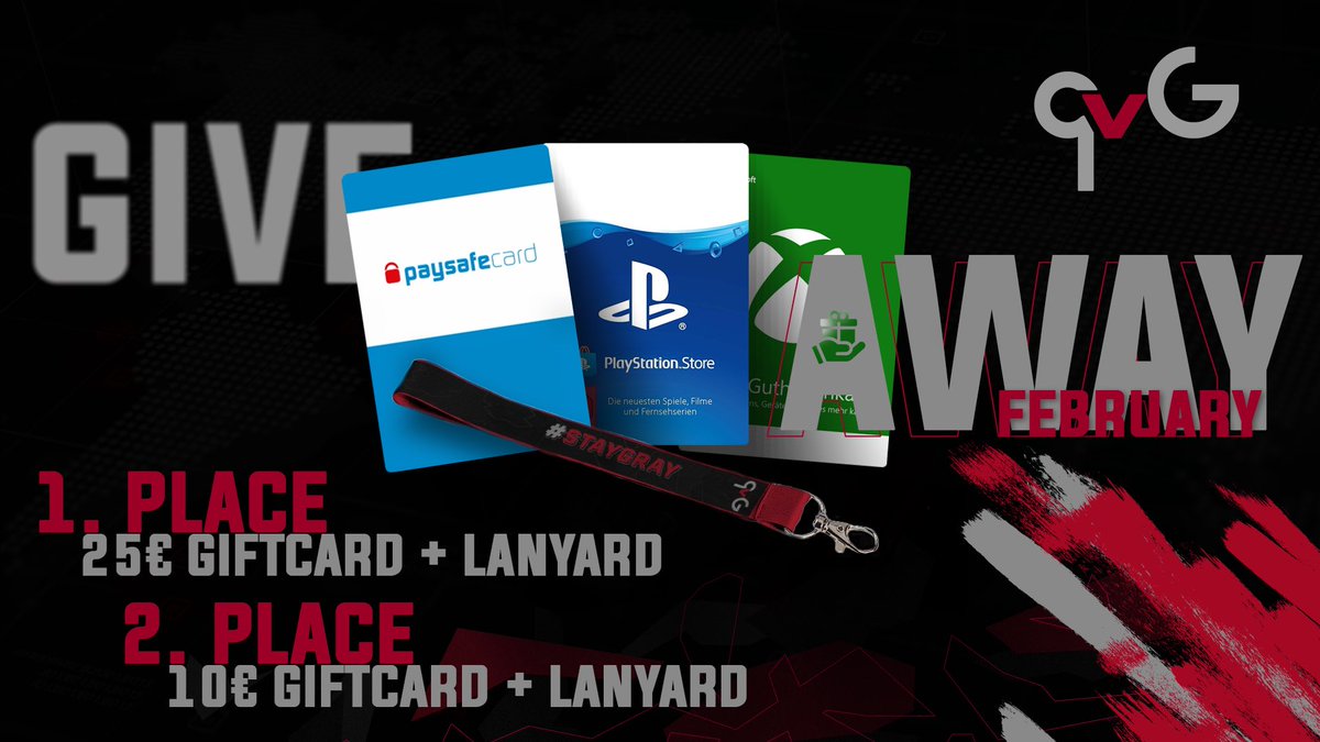 qvG eSports (@qvgesports) on Twitter photo 🔥February Giveaway🎁
Blessing two of you this month 💪🏽
🥇: 25€ giftcard + qvG Lanyard
🥈: 10€ giftcard + qvG Lanyard
To participate ⬇️
Follow <a href="/qvGeSports/">qvG eSports</a> ✅
RT ✅
Tag one friend who‘d deserve the 2nd place ✅
Winners be picked on sunday, 6th February 8pm CET
#staygray 🔥February Giveaway🎁
Blessing two of you this month 💪🏽
🥇: 25€ giftcard + qvG Lanyard
🥈: 10€ giftcard + qvG Lanyard
To participate ⬇️
Follow <a href="/qvGeSports/">qvG eSports</a> ✅
RT ✅
Tag one friend who‘d deserve the 2nd place ✅
Winners be picked on sunday, 6th February 8pm CET
#staygray