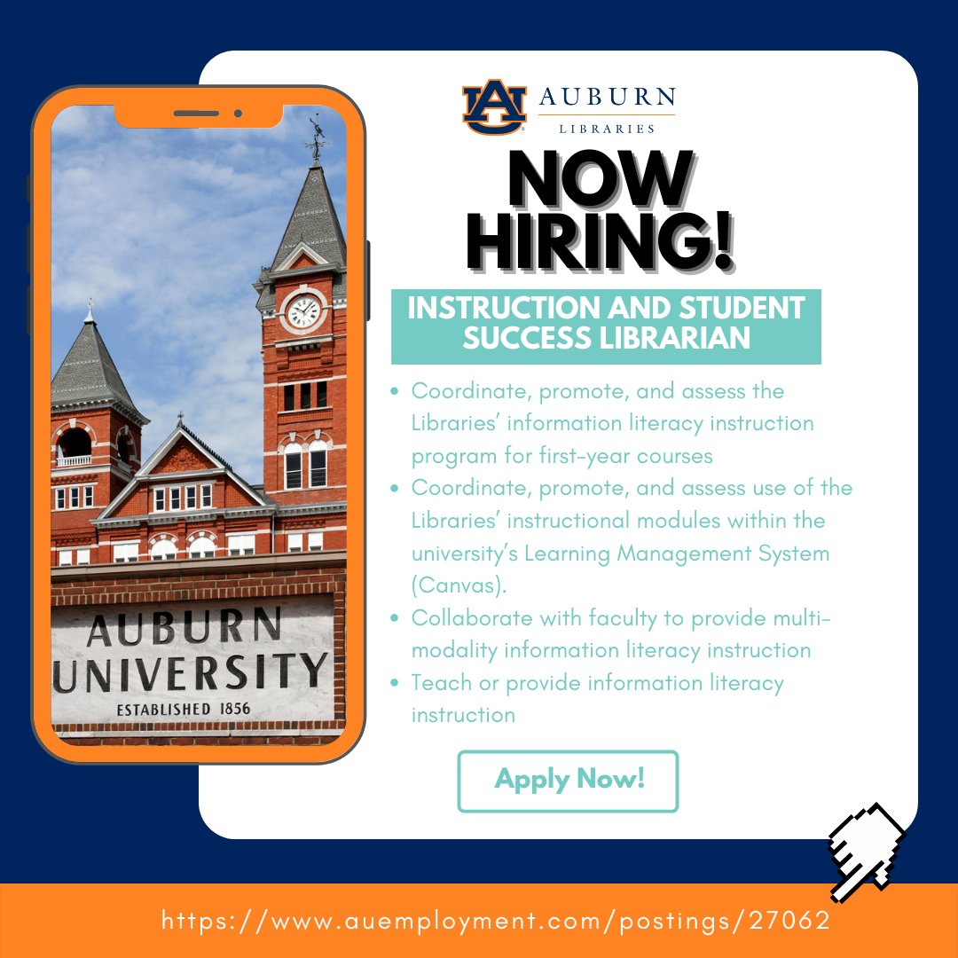 We hope to find someone eager to focus heavily on teaching information literacy instruction to first-year and undergraduate transfer students, and work with the Instruction Coordinator and departmental faculty to support the Libraries’ information literacy instruction program.