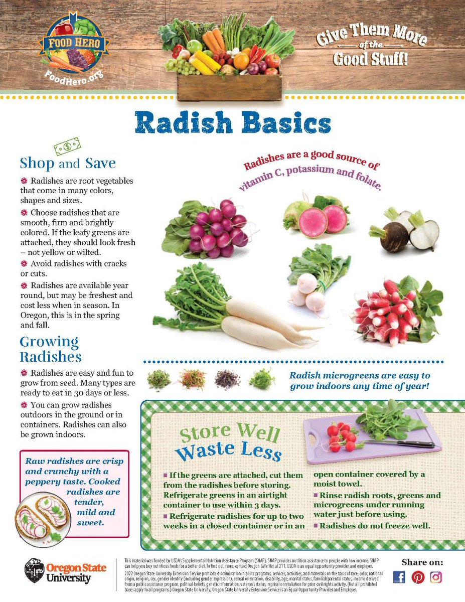 BeAFoodHero's tweet photo. Our featured food this month is radishes! Check out our Food Hero Monthly for recipes and tips. #BeAFoodHero #radishes
https://t.co/ovoddzyXu2 https://t.co/iAR4tLF1kL
