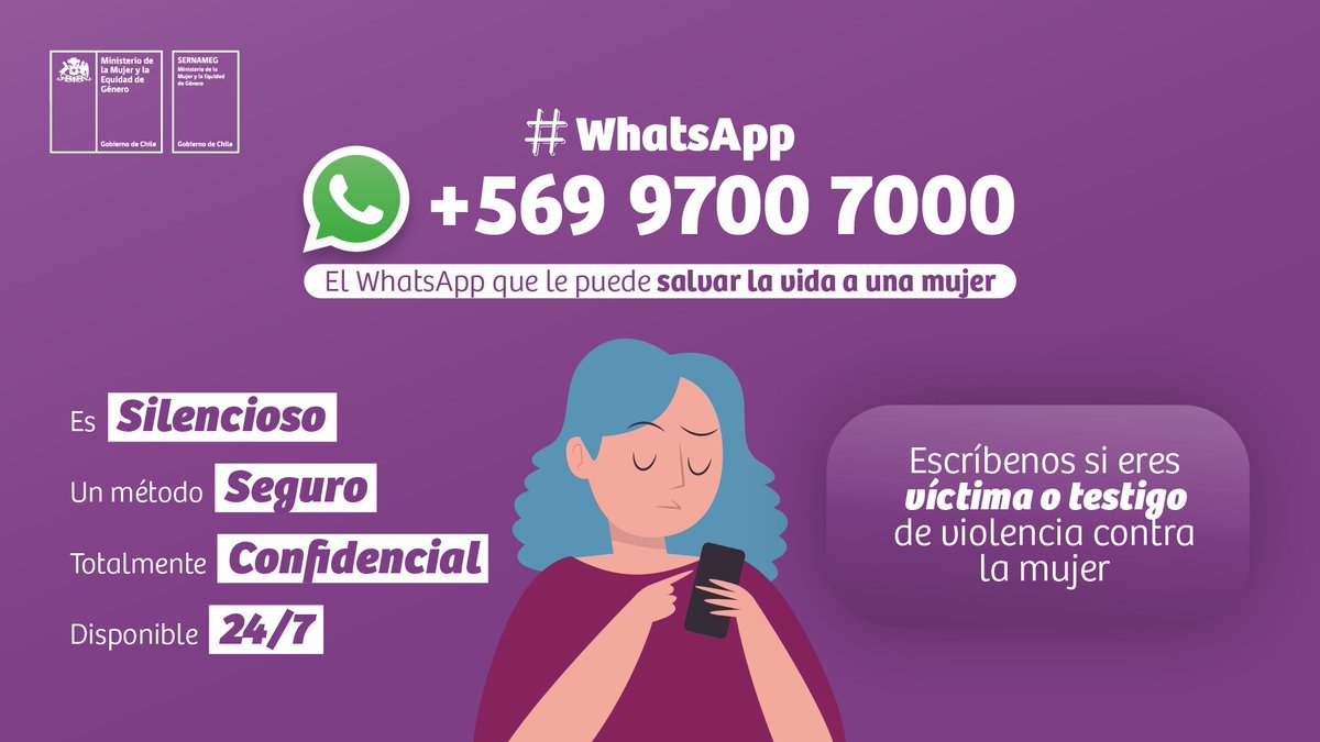KSeremi's tweet photo. #WhatsApp Silencioso👇📱
¿Eres víctima o testigo de violencia? 
Recuerda que #NoEstasSola ¡Escríbenos! 

@MMEGAntofagasta https://t.co/Wk9X7yURkQ