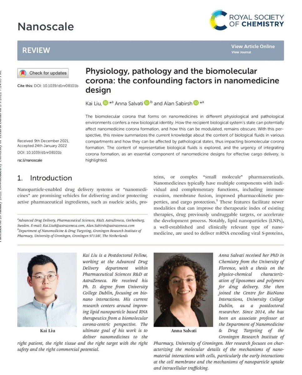 HOT off the press! Our latest review is online at Nanoscale on the first day of the Chinese New Year! This review offers a practical guide on how recipients' physiology, pathology, and administration routes can affect corona formation, hence nanomedicine efficacy #yearoftiger2022