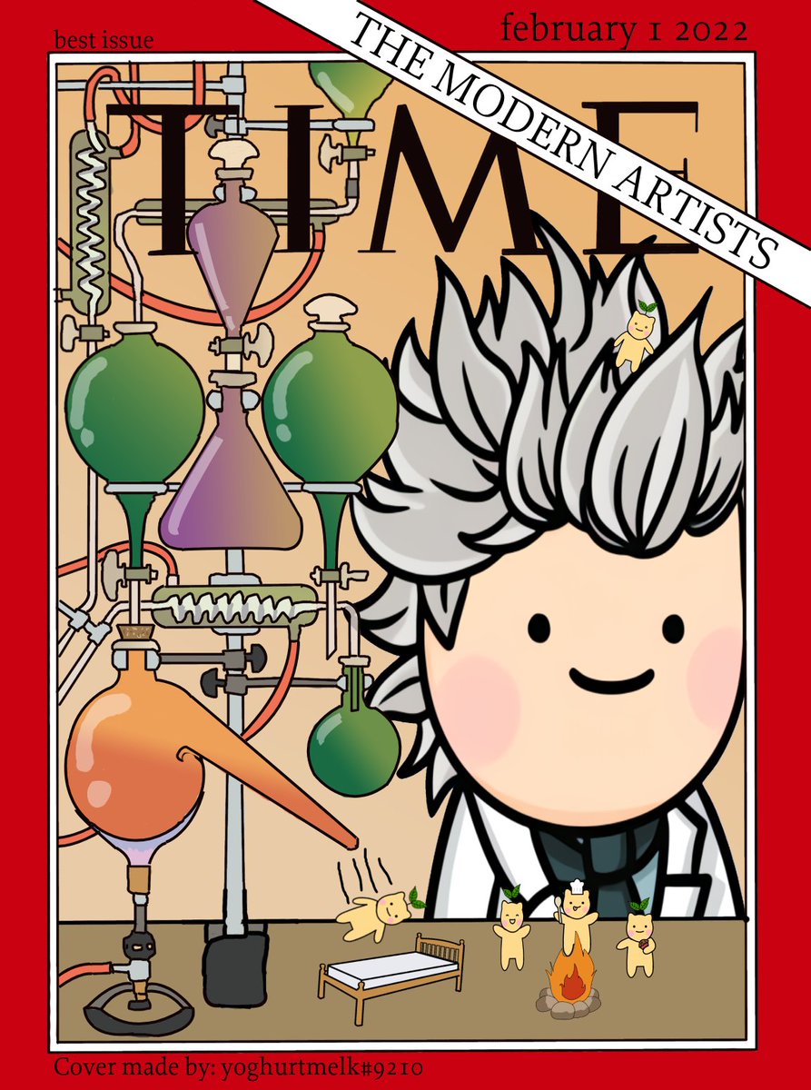 yoghurtmelk's tweet photo. @WonderPals @timepieces @TIME my first time drawing digital art, i did my best for this competition. i chose the cover since it was the most exciting chemistry cover. instead of Lammot Copeland the character is yoghurtmelk the wonderpal. 
it even has an alembic⚗️
@WonderPals @timepieces @TIME https://t.co/lJCvu09r0a