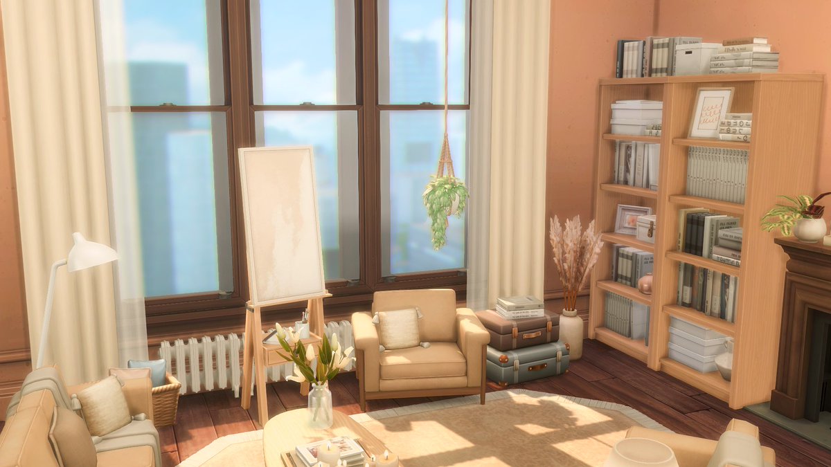 EisteeRitter's tweet photo. The Sims 4, Taylor Swift's music and a big cup of tea - that's what a relaxing evening looks like at my place. The result: a bright, cosy apartment. 💛

#ShowUsYourBuilds #TheSims4 @TheSims https://t.co/7lIGQ9lPQC