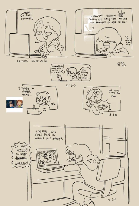 This hourly comic is exposing me, I don't do anything all day, just in the computer,,, but i'm not sure if hourly comic means I just have to draw a comic each hour or specifically about my day...? 