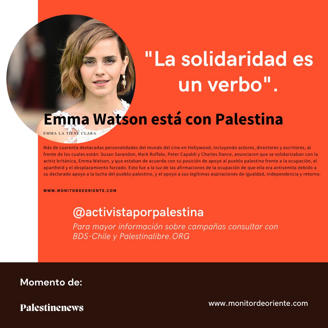 "La solidaridad es un acto" 
#emmawatson #emma #harrypotter #palestina #palestine #palestinenews #derechoshumanos