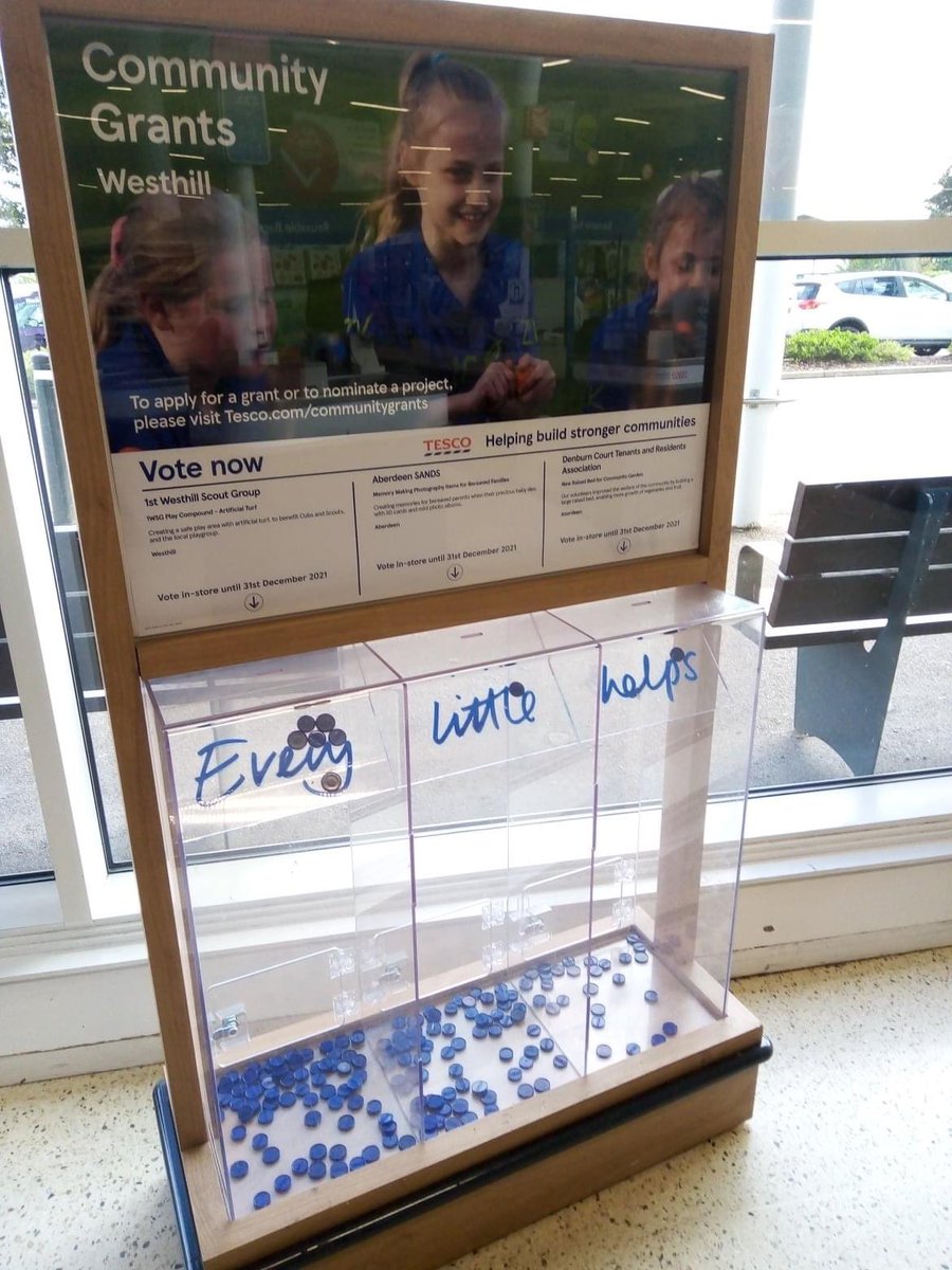 SandsAberdeen's tweet photo. 🌟Tesco Community Grant 
Huge thank you to all who posted their blue tokens into the Tesco Community Box. We are delighted to announce we came 1st and have won £546.00 which will be used to provide a supply of SD cards and photo albums for AMH @NHSGrampian https://t.co/O8dMkwSfKD