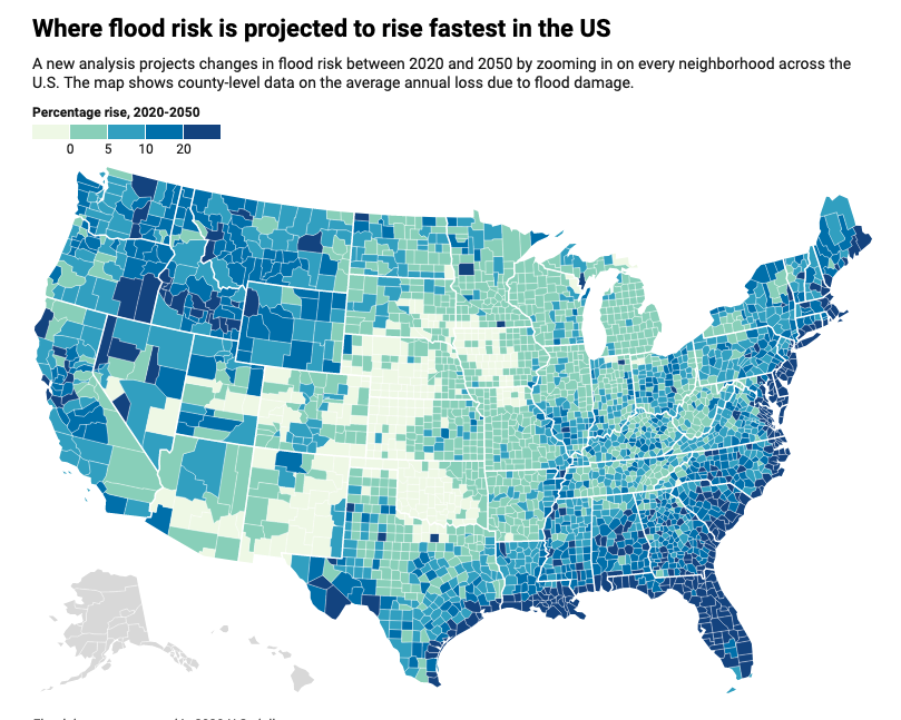 steveashleyplus's tweet photo. Neighborhood flood risk map...
Over the next three decades, the cost of flood damage is on pace to rise 26% due to climate change
Latest US flood risk map for 2020 to 2050 shows county-level data on the average annual loss due to flood damage.
(Conv) https://t.co/meFWHQwkkp https://t.co/mrvfHzsQ0H