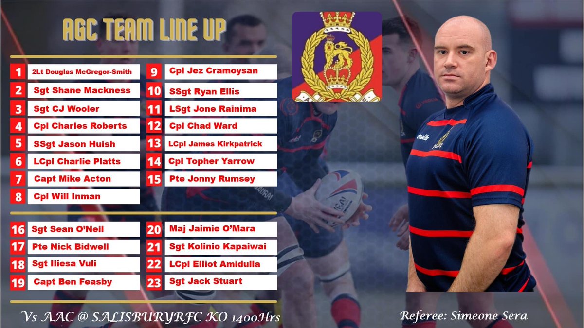 Adjutant General’s Corps (@recruitmentagc) on Twitter photo Good luck to Mens Rugby team in their final league game of the season against the <a href="/ArmyAirCorps/">The Army Air Corps</a> playing <a href="/Salisbury_RFC/">Salisbury RFC</a> looking to secure top spot in the Merit 3 table! <a href="/1MPBrigade/">1 MP Brigade</a> <a href="/smvardy/">Scott Vardy</a> <a href="/EtsBranch/">ETS Branch Colonel</a> Good luck to Mens Rugby team in their final league game of the season against the <a href="/ArmyAirCorps/">The Army Air Corps</a> playing <a href="/Salisbury_RFC/">Salisbury RFC</a> looking to secure top spot in the Merit 3 table! <a href="/1MPBrigade/">1 MP Brigade</a> <a href="/smvardy/">Scott Vardy</a> <a href="/EtsBranch/">ETS Branch Colonel</a>