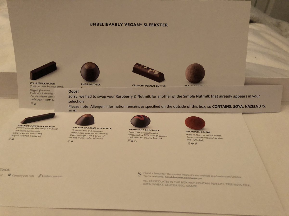 When you have been really good all January #Veganuary and to say well done you get out your Christmas present of vegan section box from <a href="/HotelChocolat/">Hotel Chocolat</a> and you find this note. Saying your favourite chocolate has been swapped #disappointment #chocolate #vegan gutted