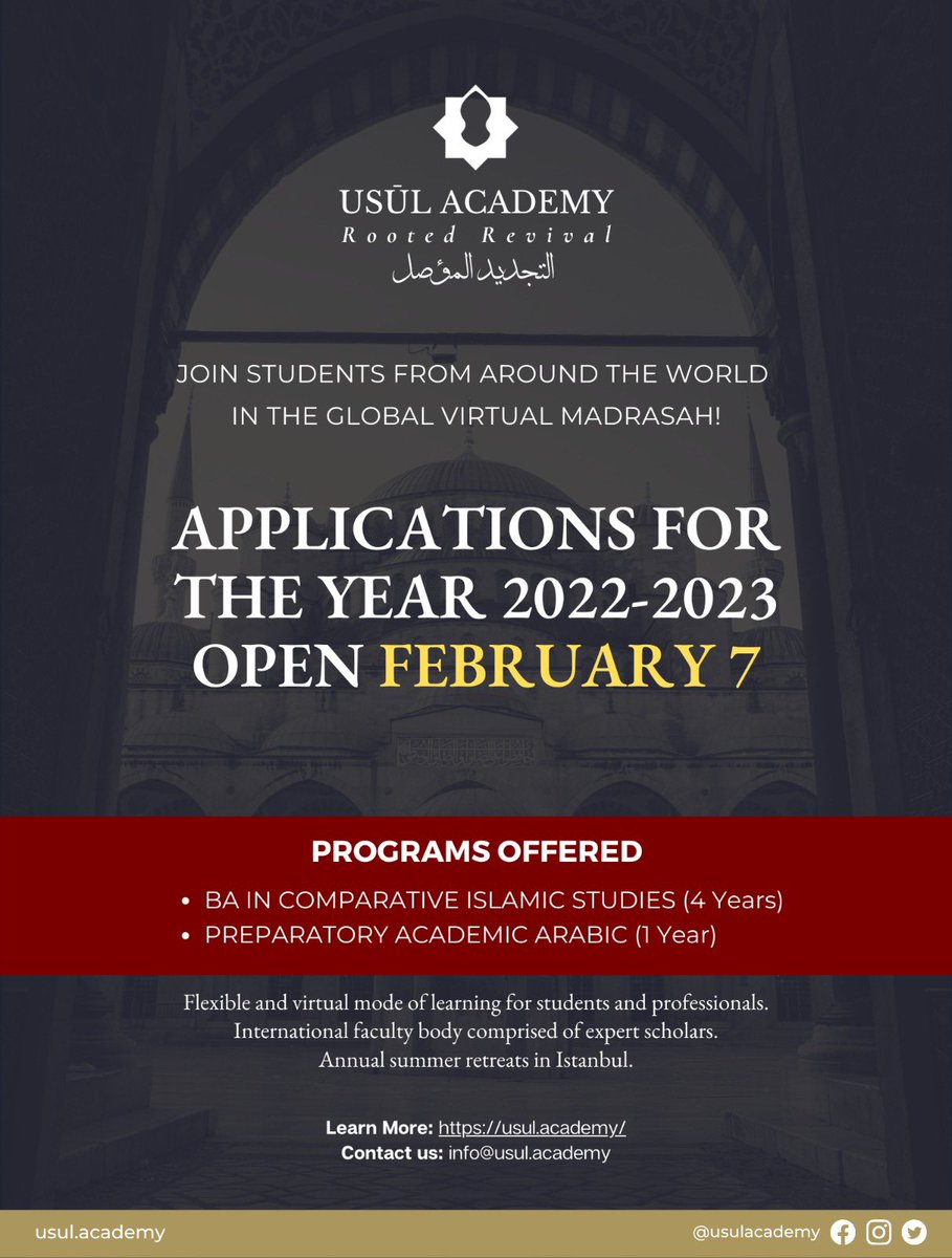 Applications for the year 2022-2023 are opening soon! Join students and faculty from around the globe in the journey to a Rooted Revival of Islamic Studies.