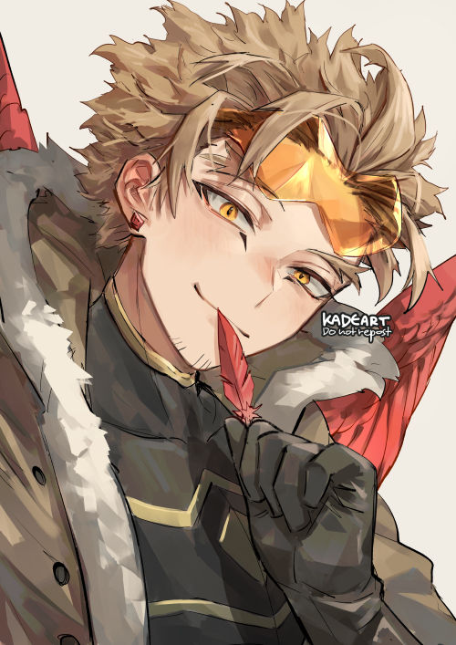 hawks (boku no hero academia) 1boy male focus feathers solo blonde hair gloves wings  illustration images