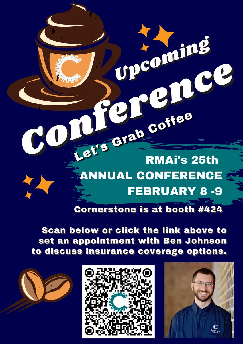 crnstne's tweet photo. Cornerstone is excited to be attending the 25th Annual RMAi Conference next week. Click to set up an appointment to connect with Ben Johnson at the conference to discuss insurance coverage options that you need to see before you renew. https://t.co/S5qFq7tEkM https://t.co/Z1pWOyQUW7