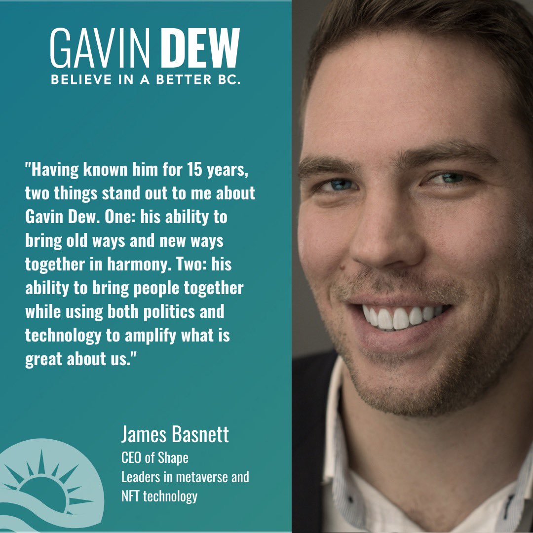 gavindew's tweet photo. .@jamesbasnett of @ShapeImmersive is at the cutting edge of innovation in #bctech.

At Shape, they're making the Metaverse and architecting virtual worlds through NFTs, 3D, AR &amp; VR.

To lead BC, the @bcliberals must be able to navigate both traditional sectors and new ones. https://t.co/KIkSfokzEI