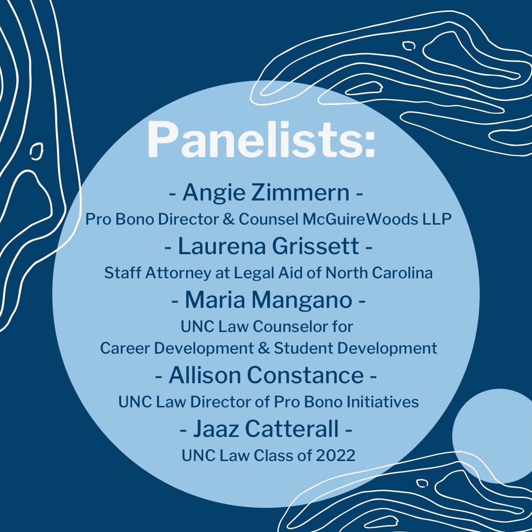 UNCProBono's tweet photo. Don’t miss out on our Pro Bono &amp; the Job Search Panel tomorrow @ noon via zoom! Learn from panelist about how to use Pro Bono in the hiring process!! https://t.co/s1gUI0Cgmm