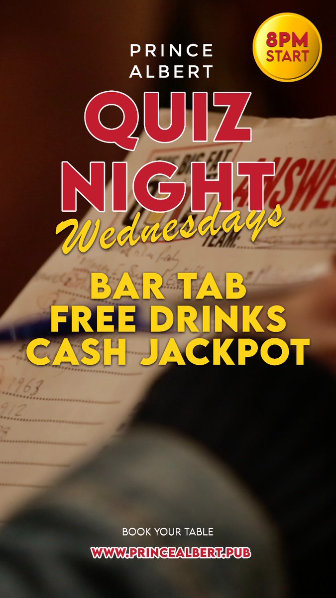 Book a table or just rock up for our weekly Quiz night!!