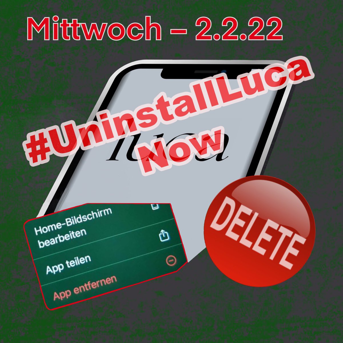 Letzter Aufruf: Morgen findet der #LucaApp Löschtag statt ☝️

#DeleteLuca