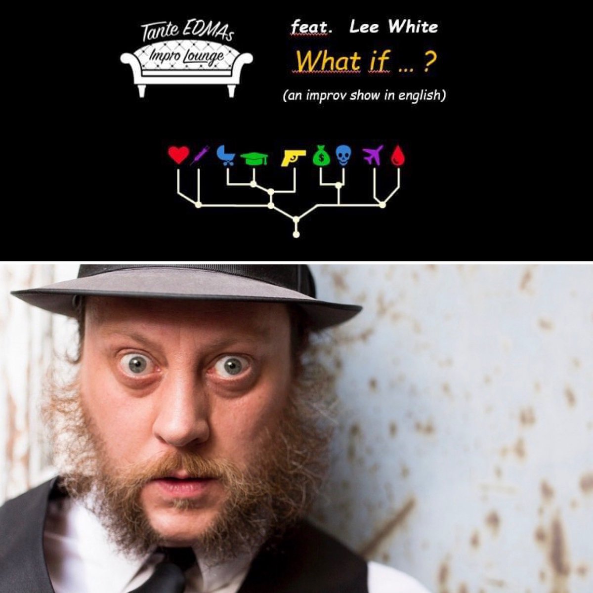 TanteEDMA's tweet image. This saturday (feb 5th, 8pm, @BuehnenRausch) we have a very special guest: Lee White. We perform our format #whatif: a long-format improv show filled with chances and possibilities. Don‘t miss it!
#weloveimprov #improv #TanteEDMA #ImproLounge