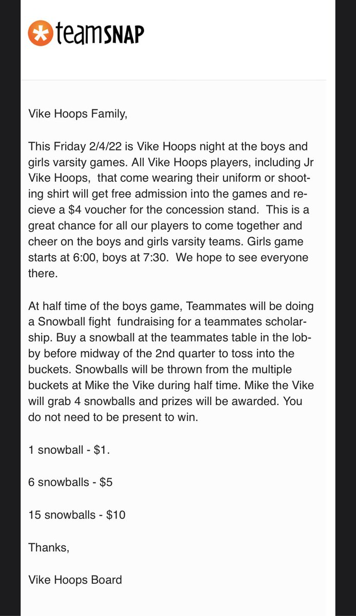 CoachHarms5's tweet photo. Always great to see all the future Viking b-ball players in the house for games while also having a great fundraiser for our Teammates program!  Get out this Friday and support Viking girls and boys basketball and Teammates program! https://t.co/tMoZ4PklLU