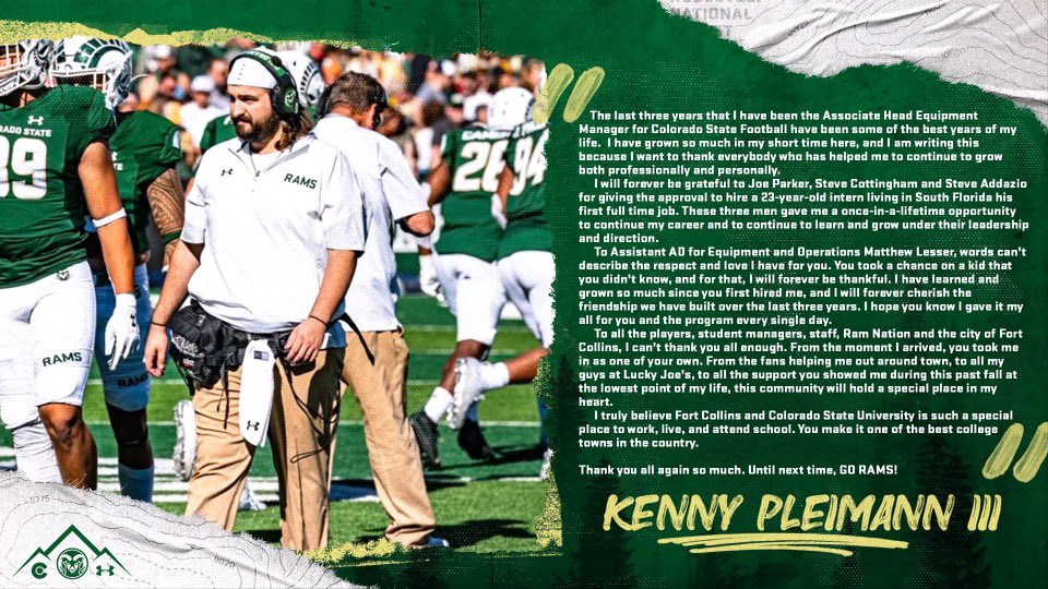 KP3_EQ_MGR's tweet photo. THANK YOU @CSUFootball @CSUEquipment @JoeParkerAD @Lesser513 @KyleNeavesCSU 

Let’s get to work! @IlliniFootball @JakeRosch @BretBielema @MarkTaurisani 

Couldn’t be here w/o my friends and family! Just trying to make them all proud! https://t.co/n2hvzFs2Ju