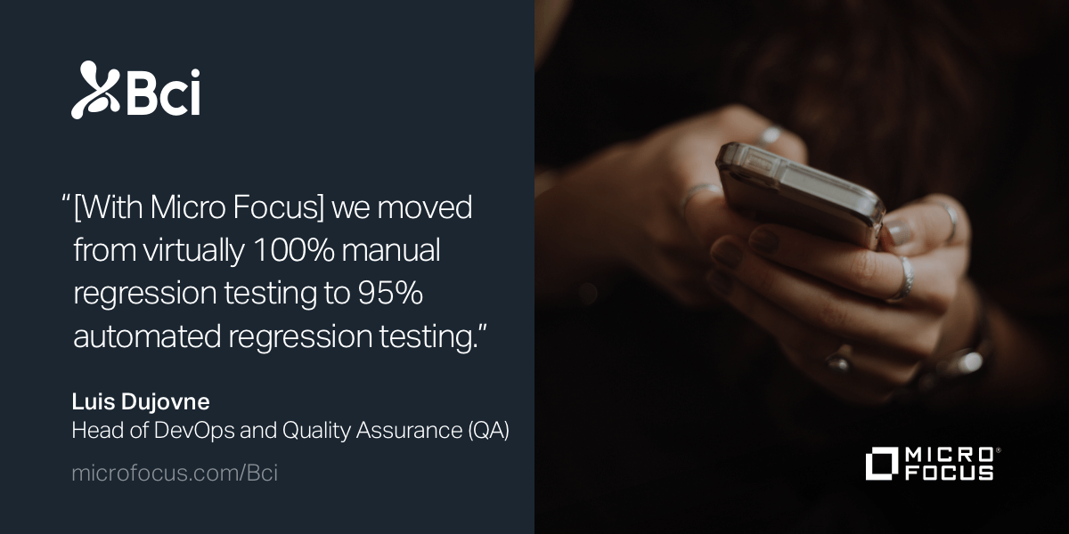 95% of manual regression tests were replaced with automated tests at <a href="/BancoBci/">Banco Bci</a> thanks to <a href="/MicroFocus/">Micro Focus</a> solutions. #CustomerSuccess bit.ly/3rX4Ukz #MyCompany
