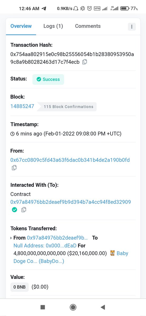 Hossein97565180's tweet photo. The token was burned. 
@babydoge https://t.co/2ZqmohT8fA