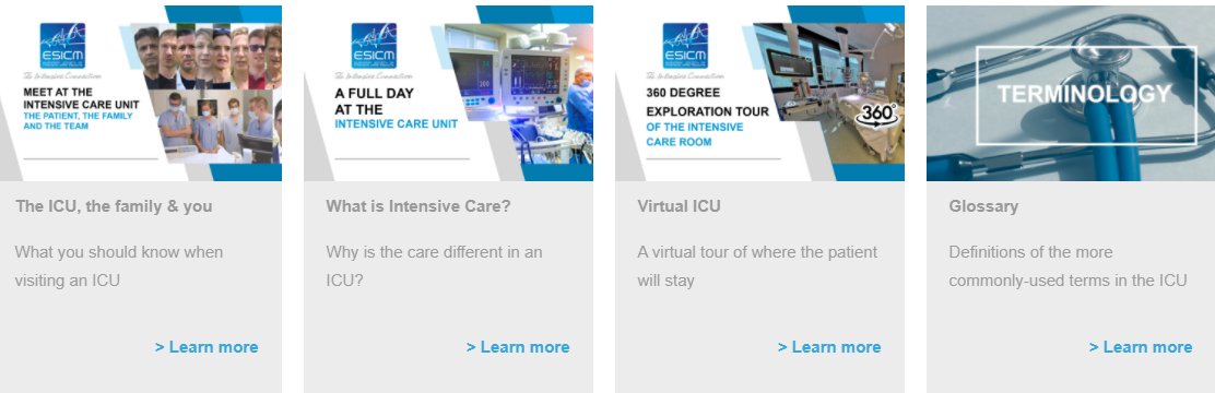 Help us improve family-centred care in the ICU - esicm.org/patient-and-fa…

A series of videos to explain all about Intensive Care Units from <a href="/ESICM/">ESICM</a> 

And a survey - surveymonkey.com/r/ESICMFAMILY1