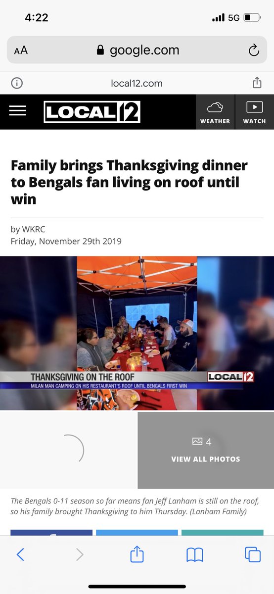 HaileyMinges's tweet photo. MY DAD! JEFF LANHAM!!!!!

This man lived on the roof of his restaurant 57 days until the Bengals won against the Jets, after going 0-11.  2019 we spent our family thanksgiving dinner *on the roof* 

Biggest super fan since Wildman Walker!!! #doitforjeff https://t.co/Ekuca5JGAe