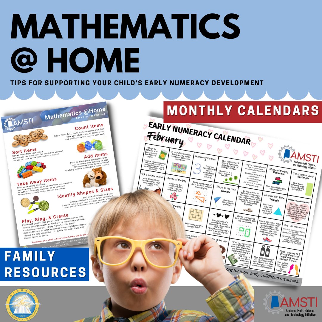 AMSTI4all's tweet photo. Calling all Families, School and Community Leaders: AMSTI is excited to provide resources and ideas to support your child’s early mathematical development. Be sure to share these resources with those in your community! #AMSTI4ALL @AlabamaAchieves 

https://t.co/L6PI9UIOoI https://t.co/2j9WAdoiO6