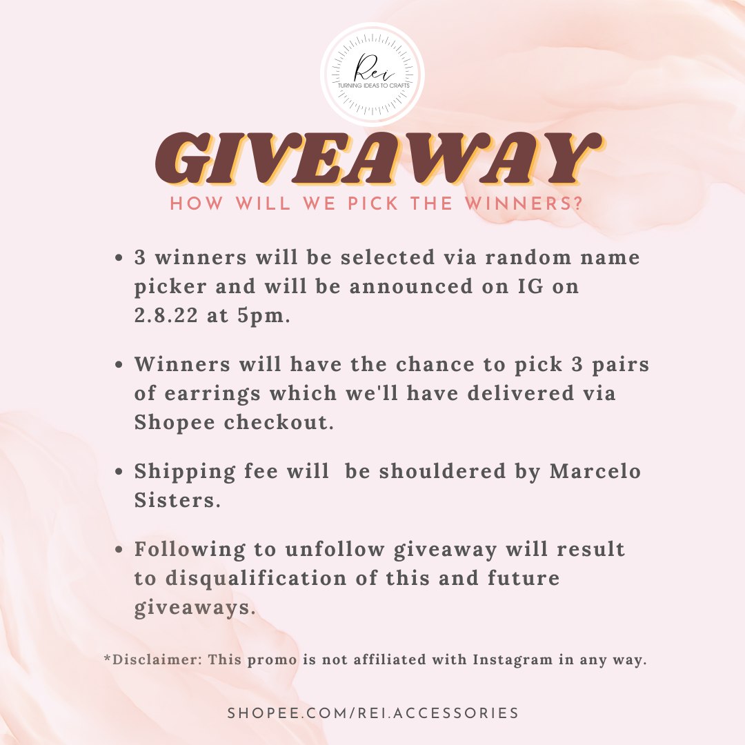 Giveaway!!!!!! It will mean a lot to us if you joined our giveaway. Simply follow us on ig: rei.accessories, tag a friend and like and share our post with #ReiAccessoriesGiveaway0202 and get a chance to get 3 pairs of polymer clay earrings 😊