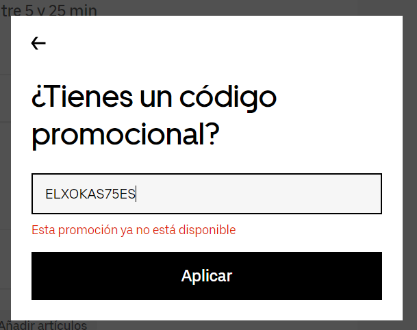 Eduard_LP's tweet photo. @eduplopez03 @IbaiLlanos @elxokas El codigo era: ELXOKAS75ES , pero ni en cuentas nuevas funciona ... So shame on you Uber Eats https://t.co/gTbZYFdmIP