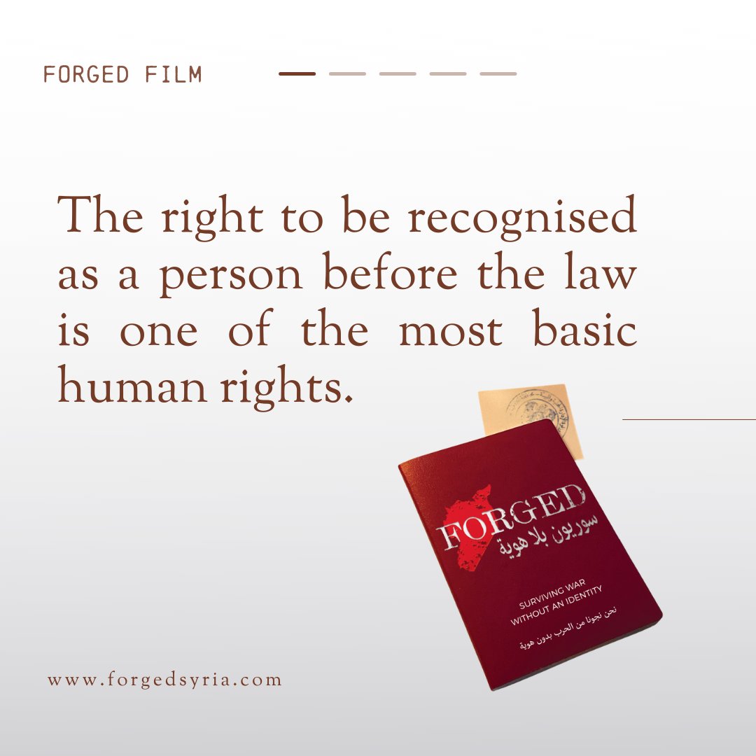 Forged_Syria's tweet photo. The right to be recognized as a person before the law is
one of the most basic human rights. Having a legal
identity enables someone to hold other rights under
law; to have a nationality and to access basic services
such as health and education.
#Syrian_refugees #Forgedfilm https://t.co/9GFKK1whmq