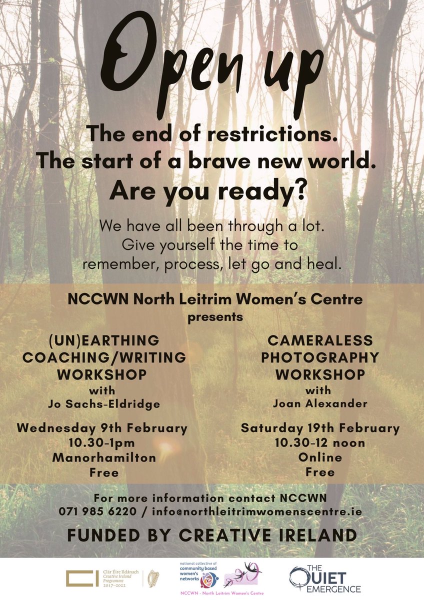 QuietEmergence's tweet photo. Dive deep into your experiences of lockdown through coaching and wild writing. They say you’ve got to feel to heal. Writing allows you to feel. #writingworkshop #coachingworkshop #openup @creativeirl @NLWomenscentre https://t.co/QZwmo02Vs9